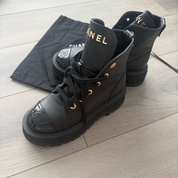CHANEL Grained Calfskin Lace Up Combat Boots - Picture 3 of 11